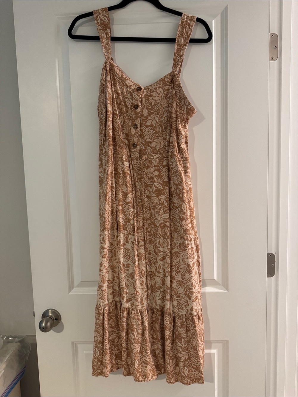 Lucky Brand Tan Floral Button-Front Midi Dress